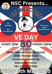 Poster for VE Day celebrations at the Newark Services Club
